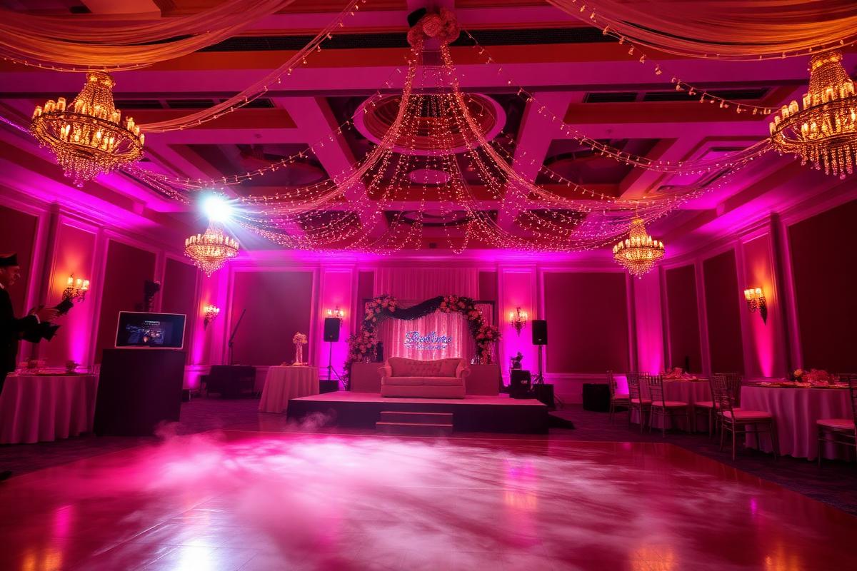 Wedding reception with warm lighting